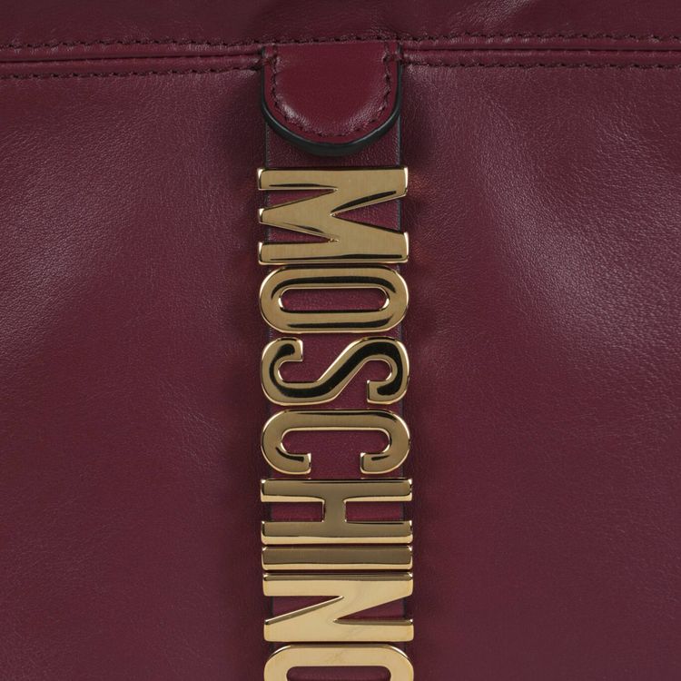 Moschino Logo Belt Drawstring Crossbody Bag Bordeaux