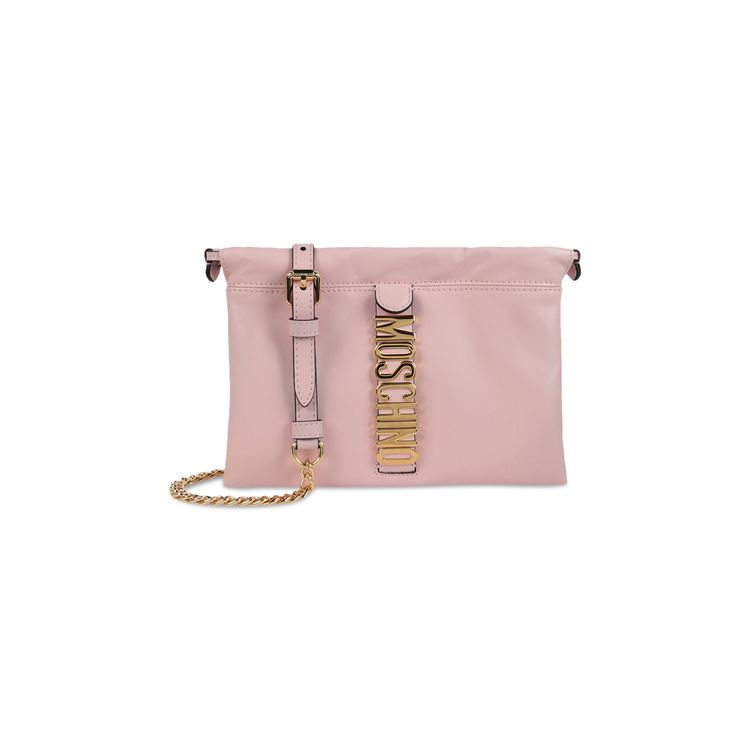 Moschino Logo Belt Drawstring Crossbody Bag Pink