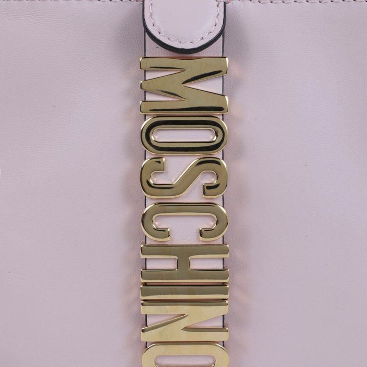 Moschino Logo Belt Drawstring Crossbody Bag Pink