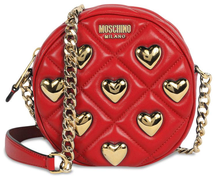Moschino Heart Studs Quilted Crossbody Bag Red