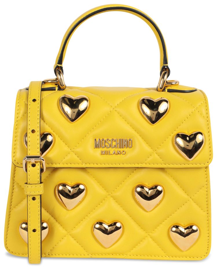 Moschino Heart Studs Quilted Shoulder Bag Yellow