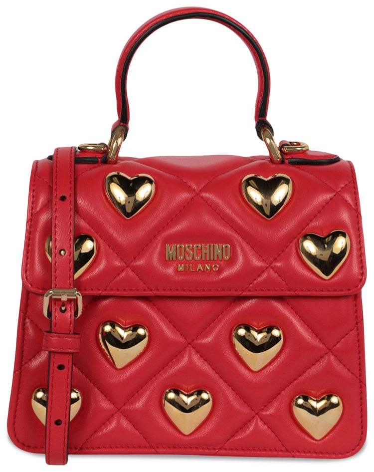 Moschino Heart Studs Quilted Shoulder Bag Red