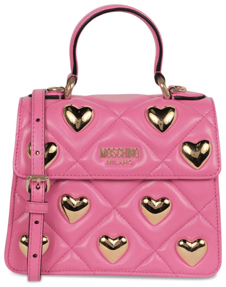 Moschino Heart Studs Quilted Shoulder Bag Fuchsia
