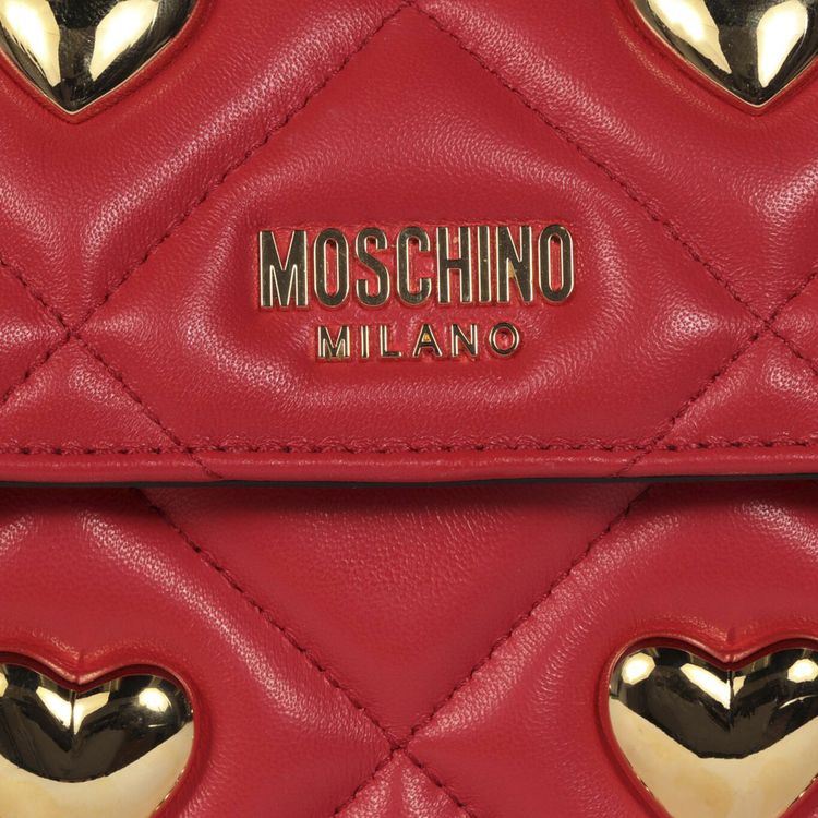Moschino Heart Studs Quilted Shoulder Bag Red