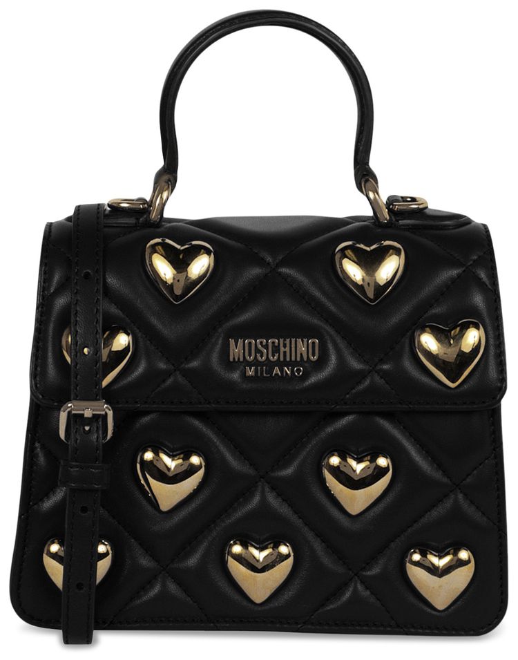 Moschino Heart Studs Quilted Shoulder Bag Fantasy PrintBlack