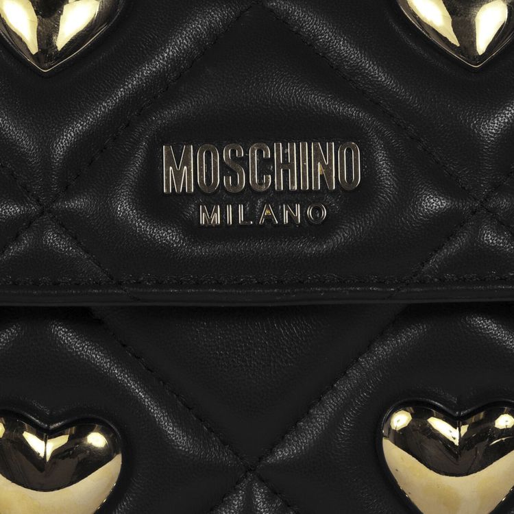 Moschino Heart Studs Quilted Shoulder Bag Fantasy PrintBlack