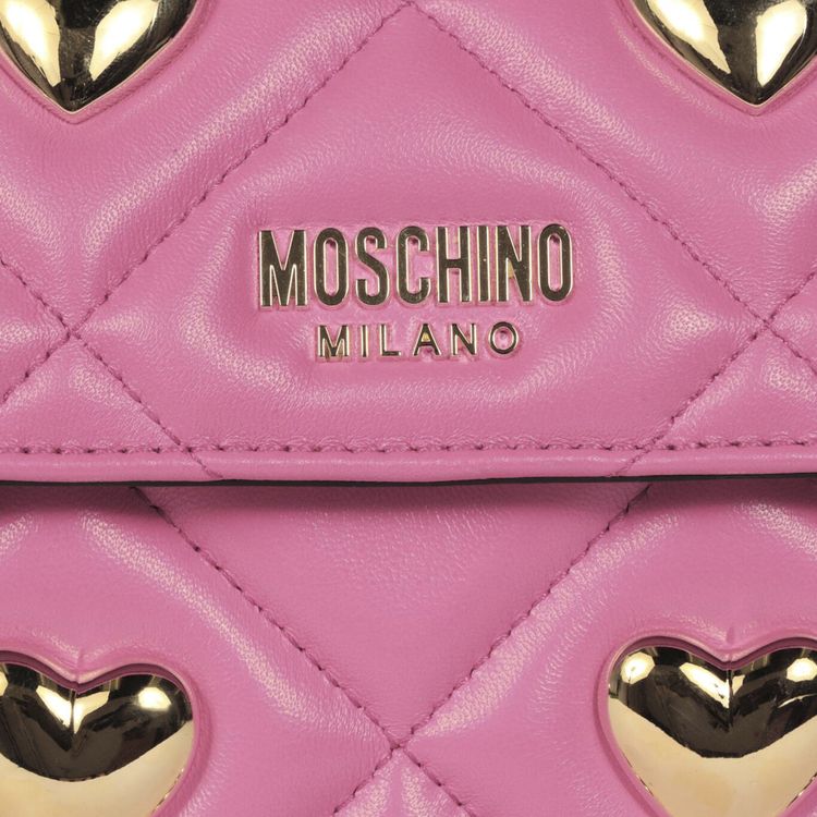 Moschino Heart Studs Quilted Shoulder Bag Fuchsia