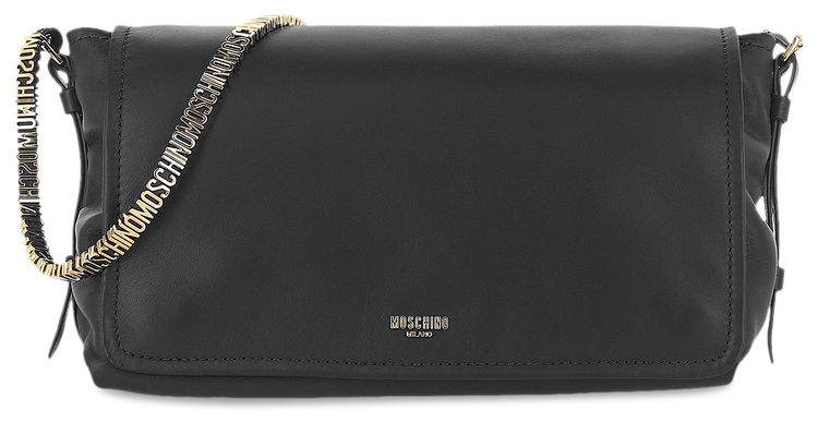 Moschino Heart Lock Leather Shoulder Bag Fantasy PrintBlack