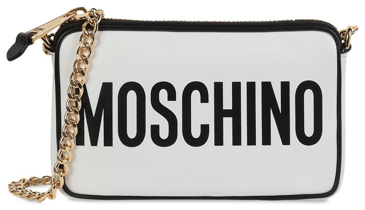 Moschino Logo Leather Chain Shoulder Bag Fantasy PrintWhite