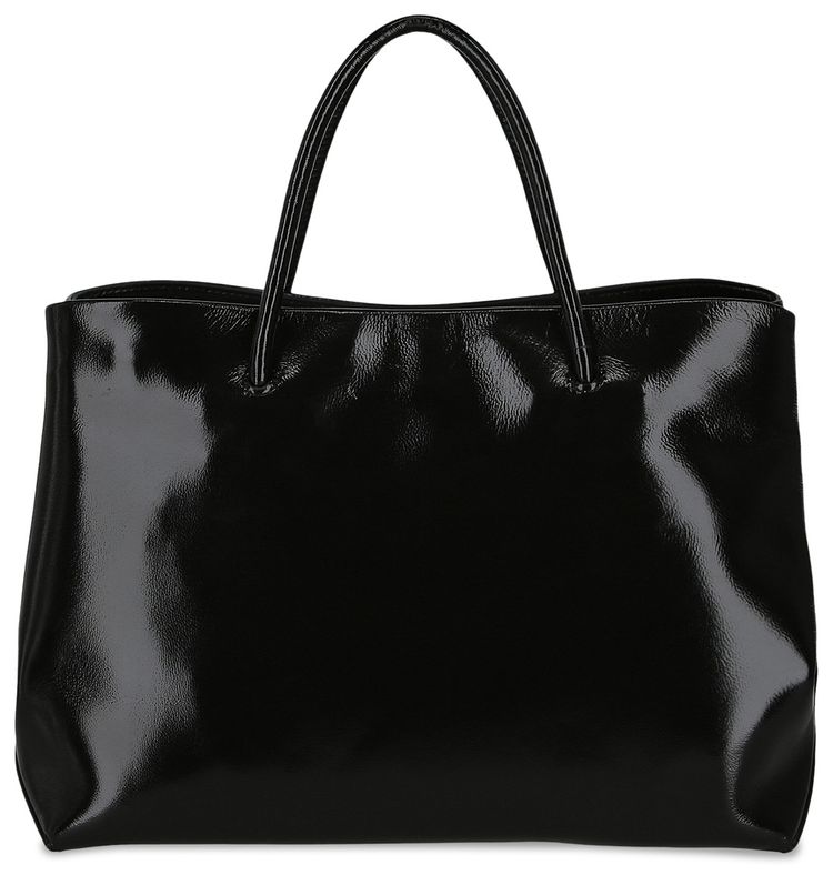 Moschino Logo Embossed Coated Leather Tote Bag Black