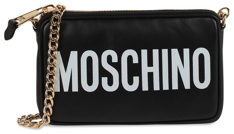 Moschino Logo Leather Chain Shoulder Bag Fantasy PrintBlack