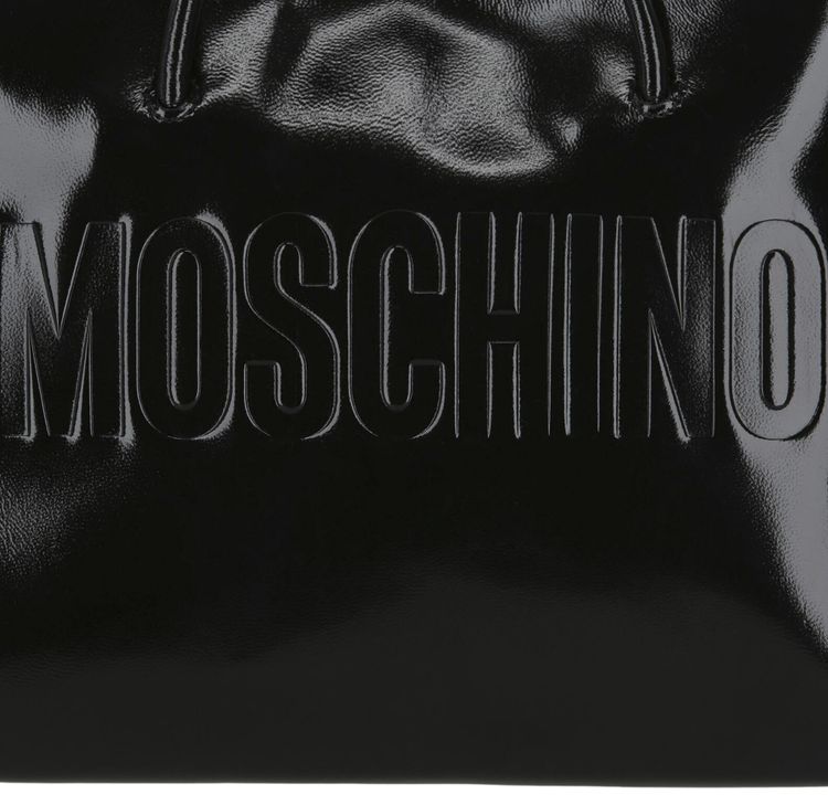 Moschino Logo Embossed Coated Leather Tote Bag Black