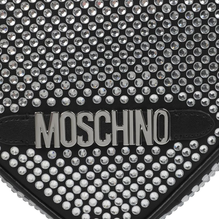 Moschino Crystal Embellished Heart Shape Shoulder Bag Fantasy PrintBlack