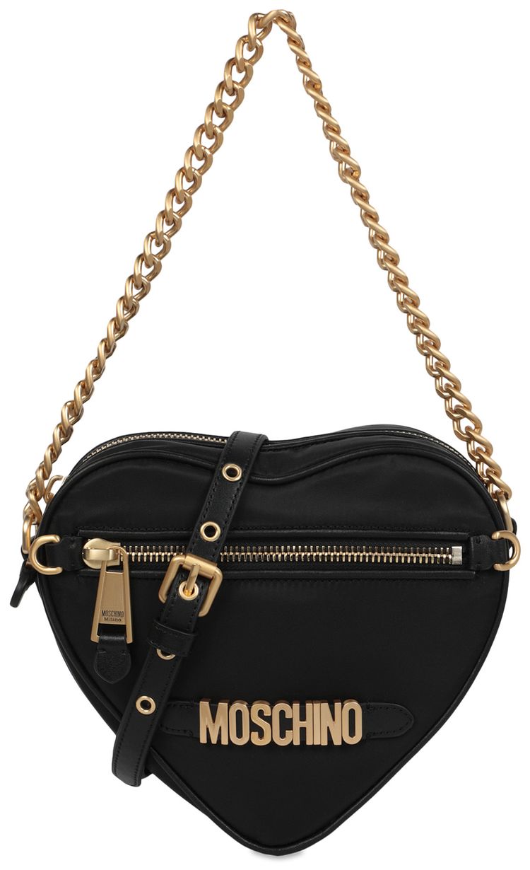 Moschino Heart Shape Nylon Shoulder Bag Fantasy PrintBlack