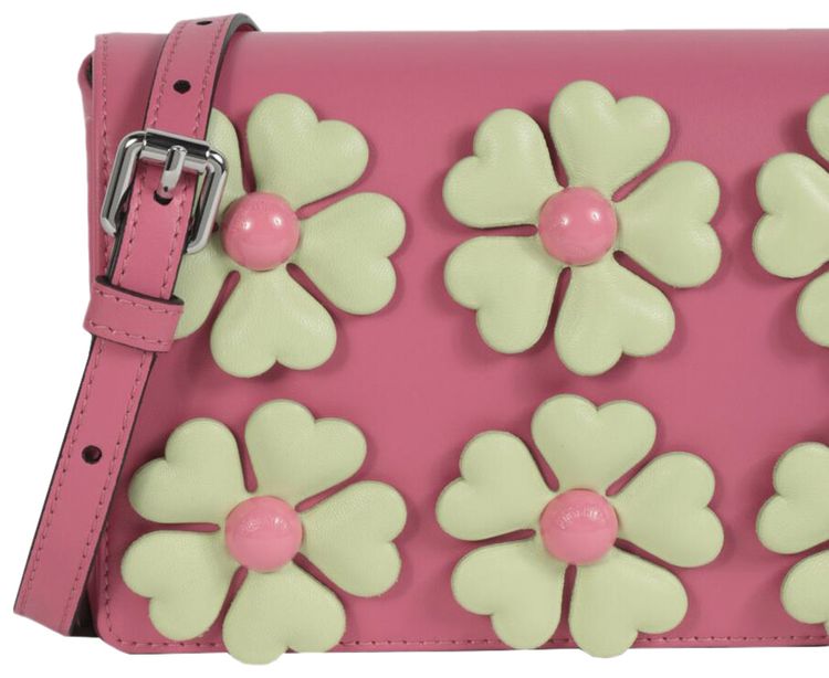 Moschino Floral Applique Shoulder Bag Fantasy Pink