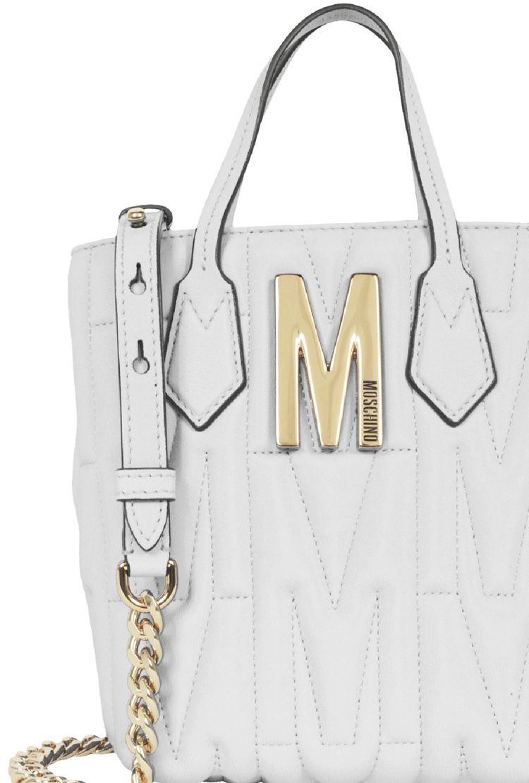 Moschino Quilted Monogram Shoulder Bag White