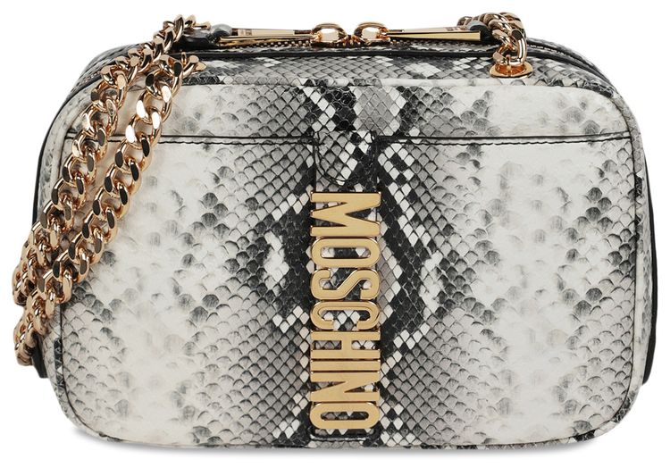 Moschino Snake Skin Print Shoulder Bag Fantasy White