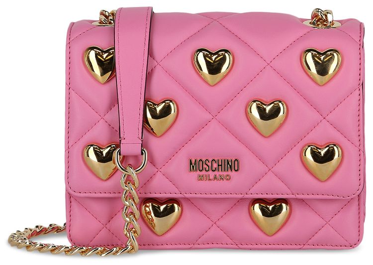 Moschino Heart Studs Quilted Crossbody Bag Fuchsia