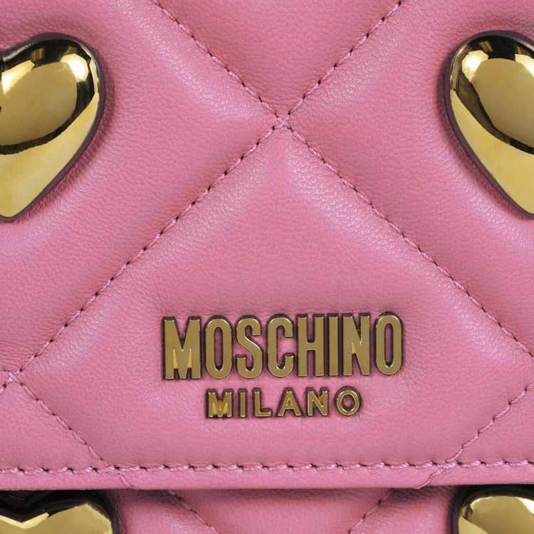 Moschino Heart Studs Quilted Crossbody Bag Fuchsia