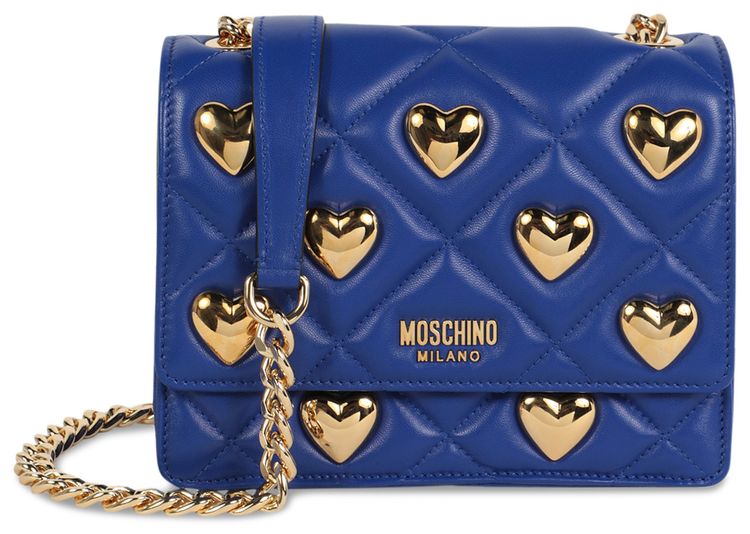 Moschino Heart Studs Quilted Crossbody Bag Blue