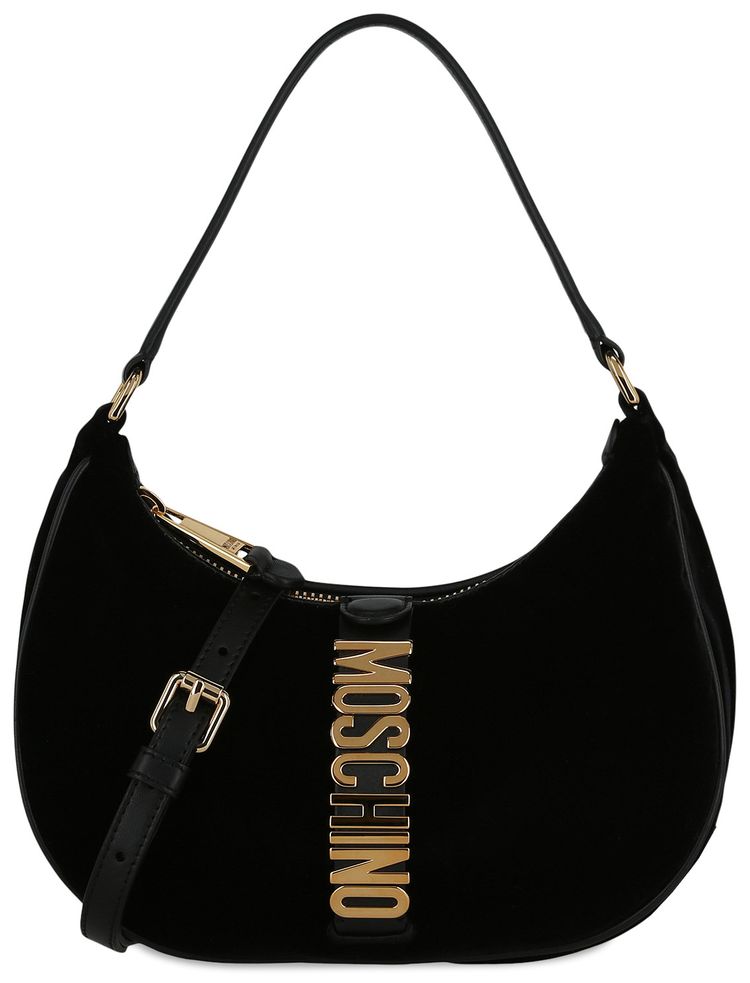 Moschino Velvet Logo Shoulder Bag Fantasy PrintBlack