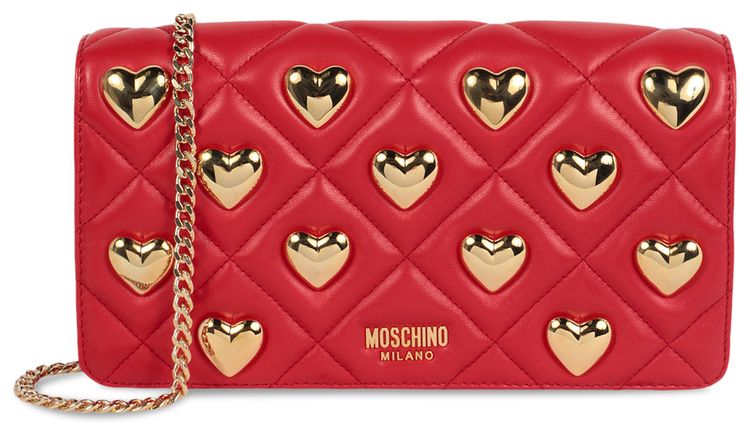 Moschino Heart Studs Quilted Shoulder Bag Red