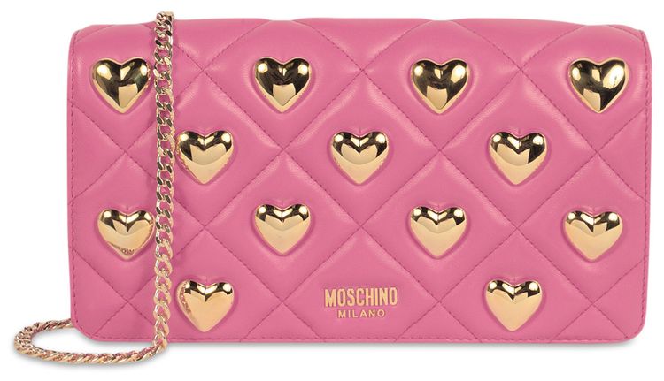 Moschino Heart Studs Quilted Shoulder Bag Fuchsia