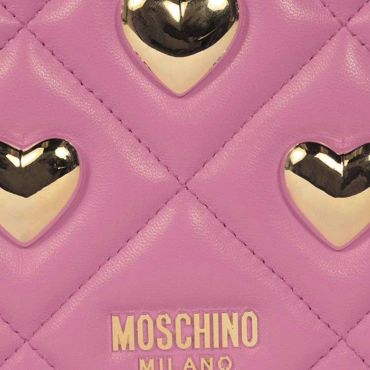 Moschino Heart Studs Quilted Shoulder Bag Fuchsia