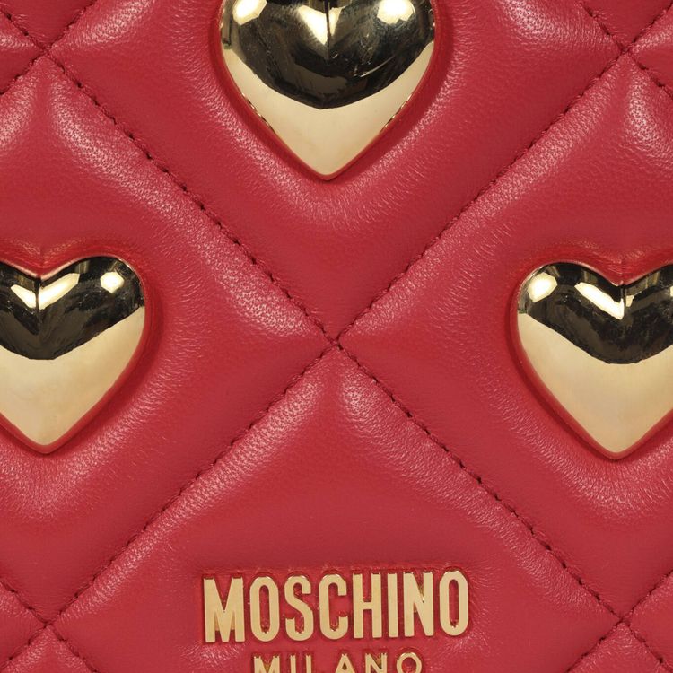 Moschino Heart Studs Quilted Shoulder Bag Red