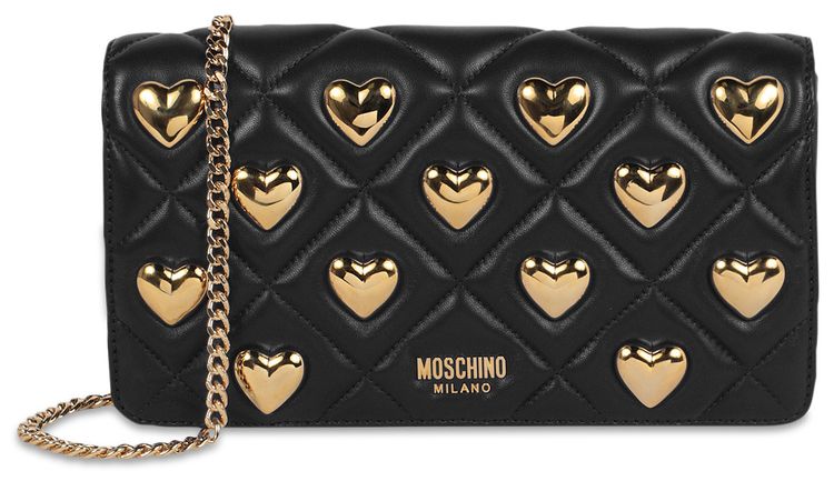 Moschino Heart Studs Quilted Shoulder Bag Fantasy PrintBlack