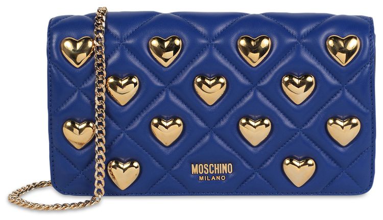 Moschino Heart Studs Quilted Shoulder Bag Blue
