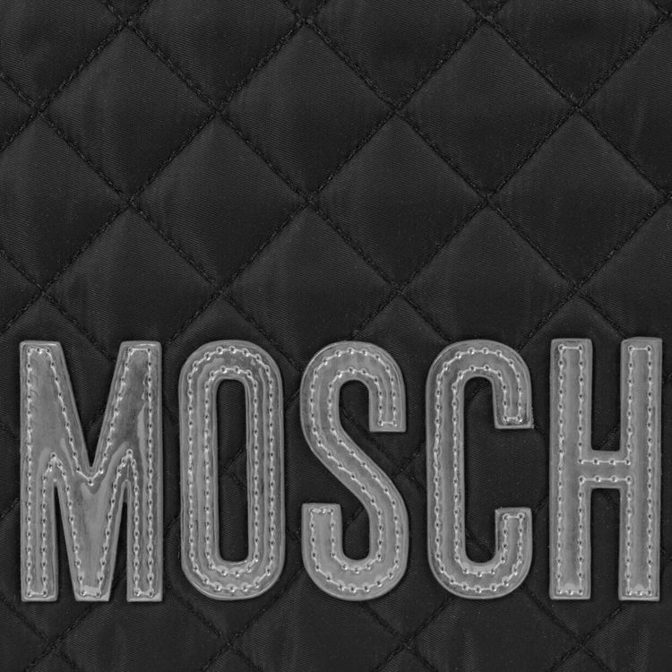 Moschino Quilted Nylon Logo Tote Bag Black Silver