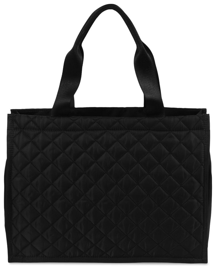 Moschino Quilted Nylon Logo Tote Bag Black Silver