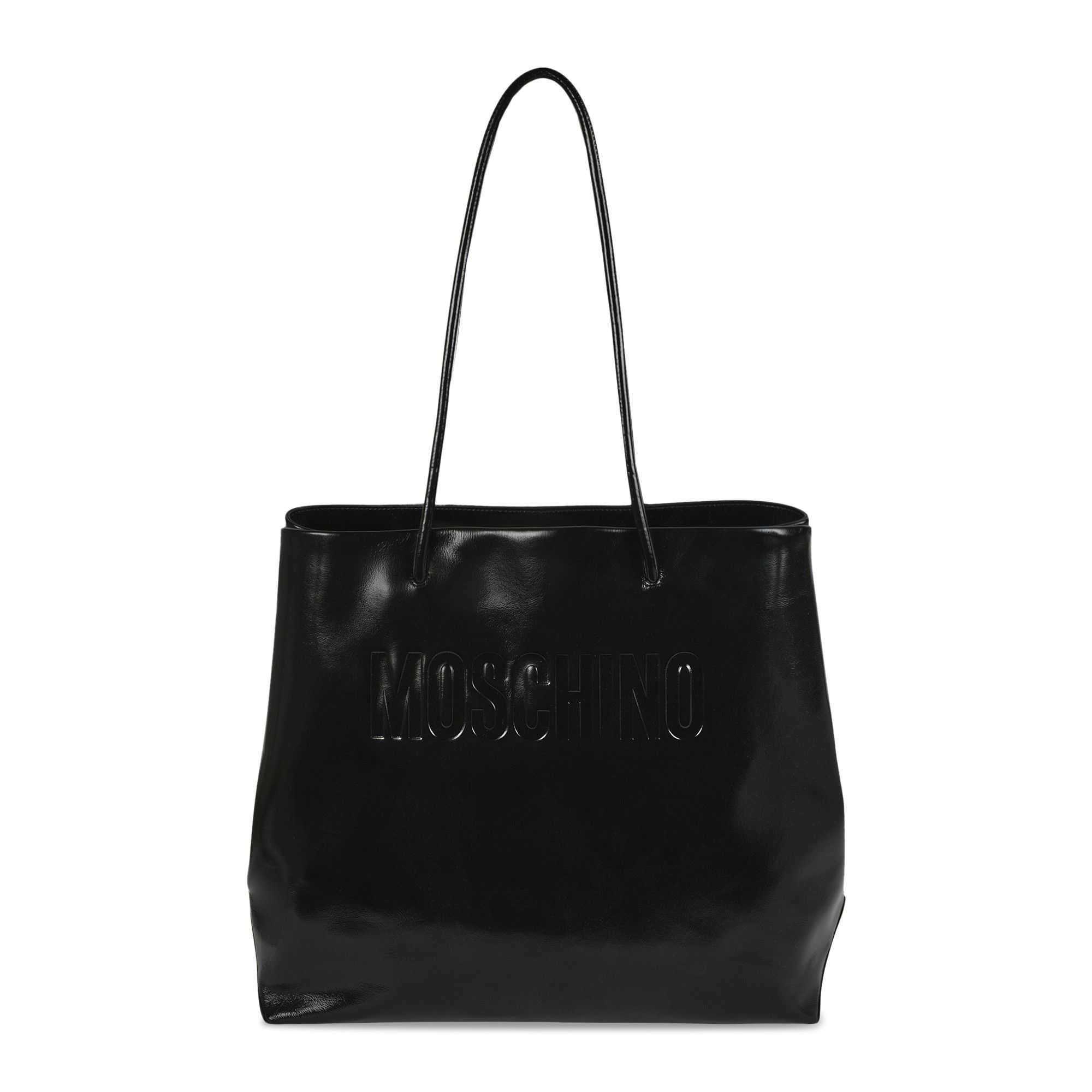 Buy Moschino Logo Embossed Coated Leather Tote Bag Black 7505 8018 0555 GOAT