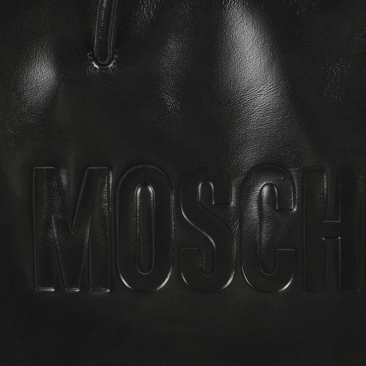 Moschino Logo Embossed Coated Leather Tote Bag Black