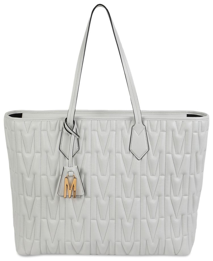 Moschino M Quilted Leather Tote Bag White