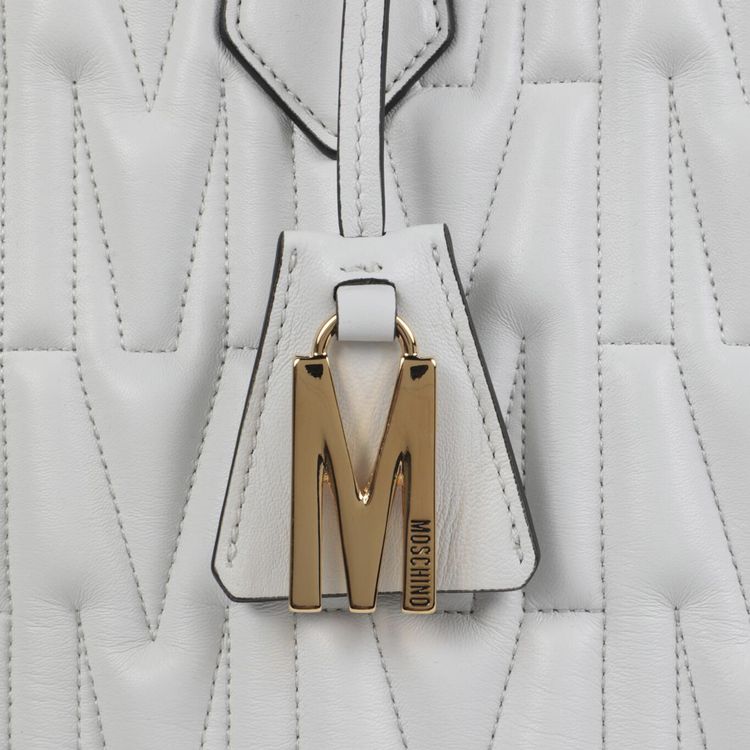 Moschino M Quilted Leather Tote Bag White