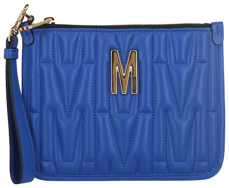 Moschino Quilted M Logo Wristlet Blue