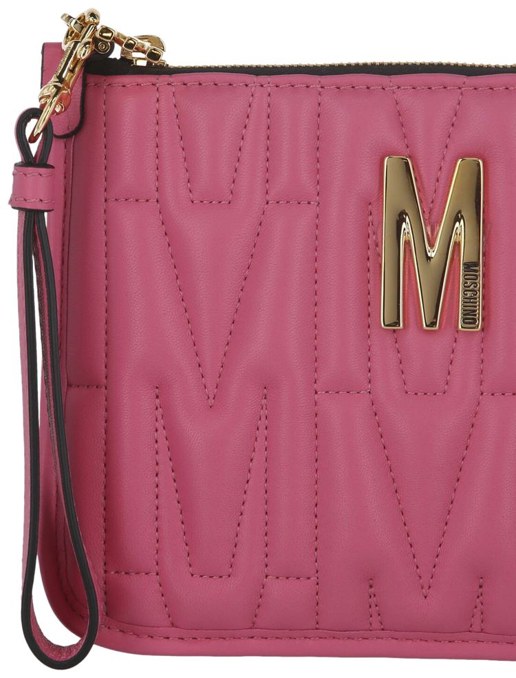 Moschino Quilted M Logo Wristlet Light Pink