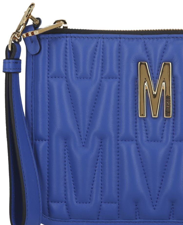 Moschino Quilted M Logo Wristlet Blue