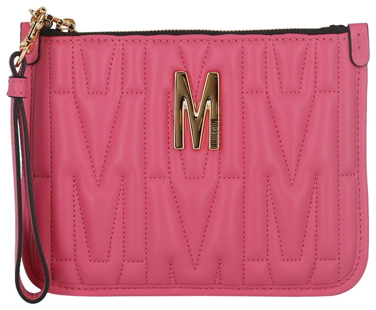 Moschino Quilted M Logo Wristlet Light Pink