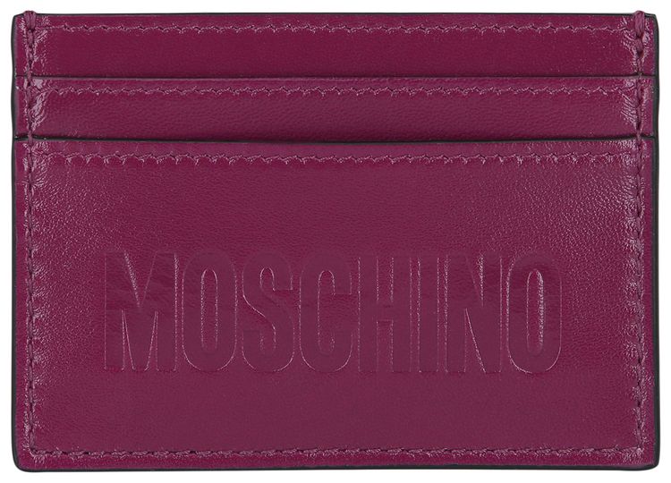 Moschino Embossed Logo Card Holder Bordeaux