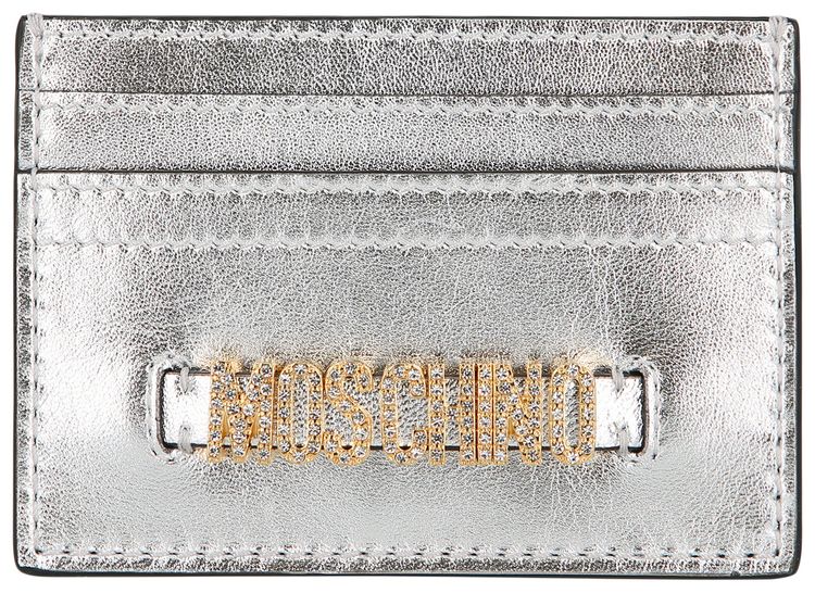 Moschino Logo Belt Crystal Embellished Card Holder Fantasy PrintNickel