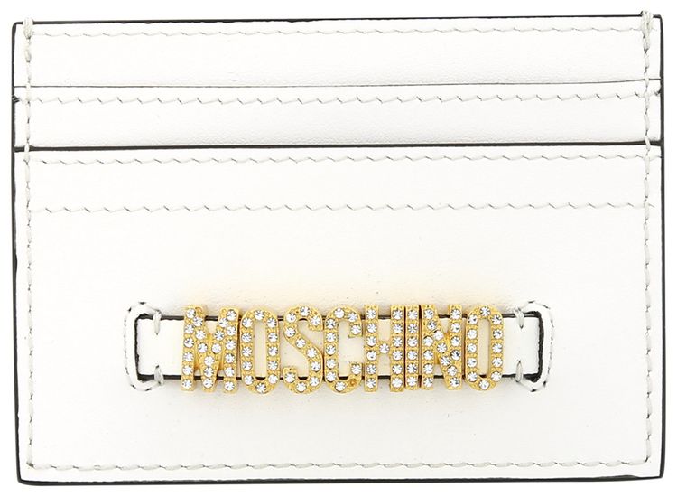 Moschino Crystal Logo Lettering Card Holder Fantasy PrintWhite