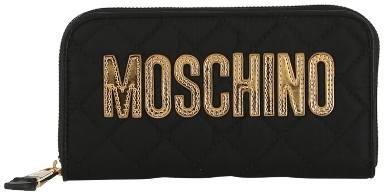 Moschino Quilted Logo Zip Around Wallet Fantasy PrintBlack
