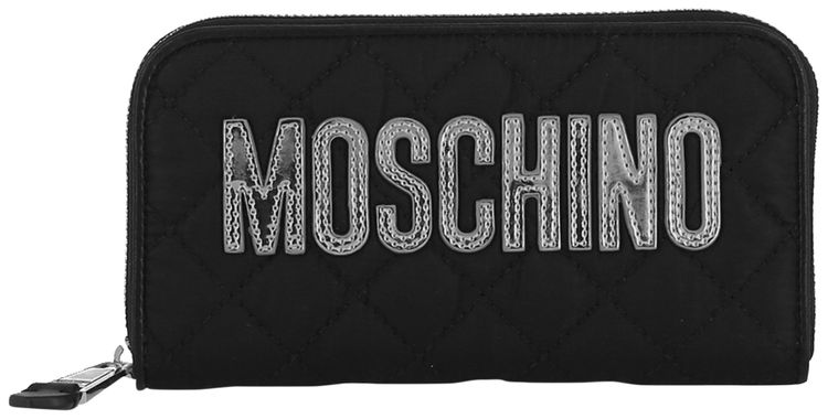 Moschino Quilted Logo Zip Around Wallet Fantasy PrintBlack