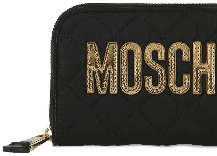 Moschino Quilted Logo Zip Around Wallet Fantasy PrintBlack