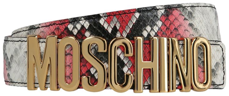 Moschino Logo Lettering Python Print Belt Fantasy Red