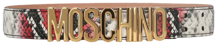 Moschino Logo Lettering Python Print Belt Fantasy Red