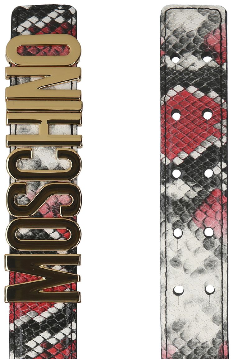 Moschino Logo Lettering Python Print Belt Fantasy Red